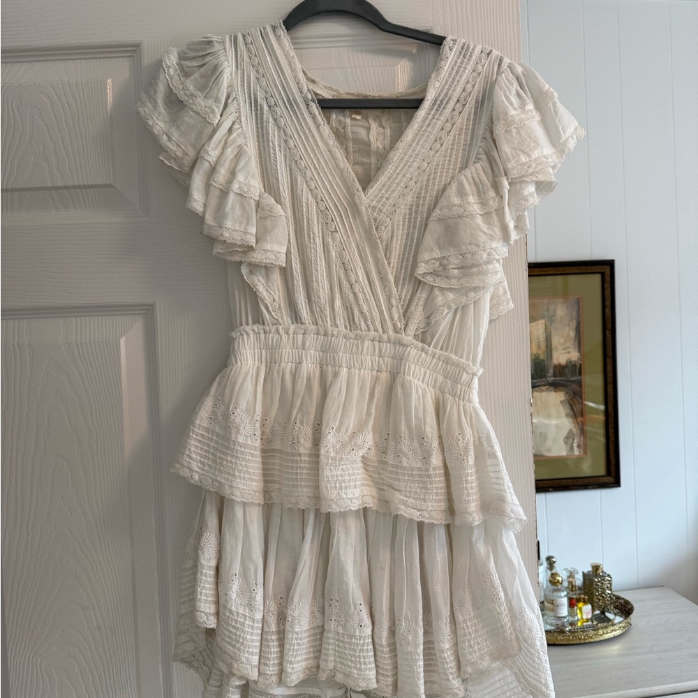LoveShackFancy White Tiered Ruffle Mini Dress